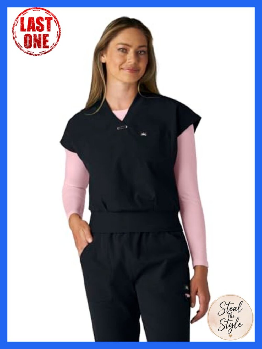 Solis Trinity Cropped Scrub Top Ribbed Neck Dolman Sleeve Chest Pocket